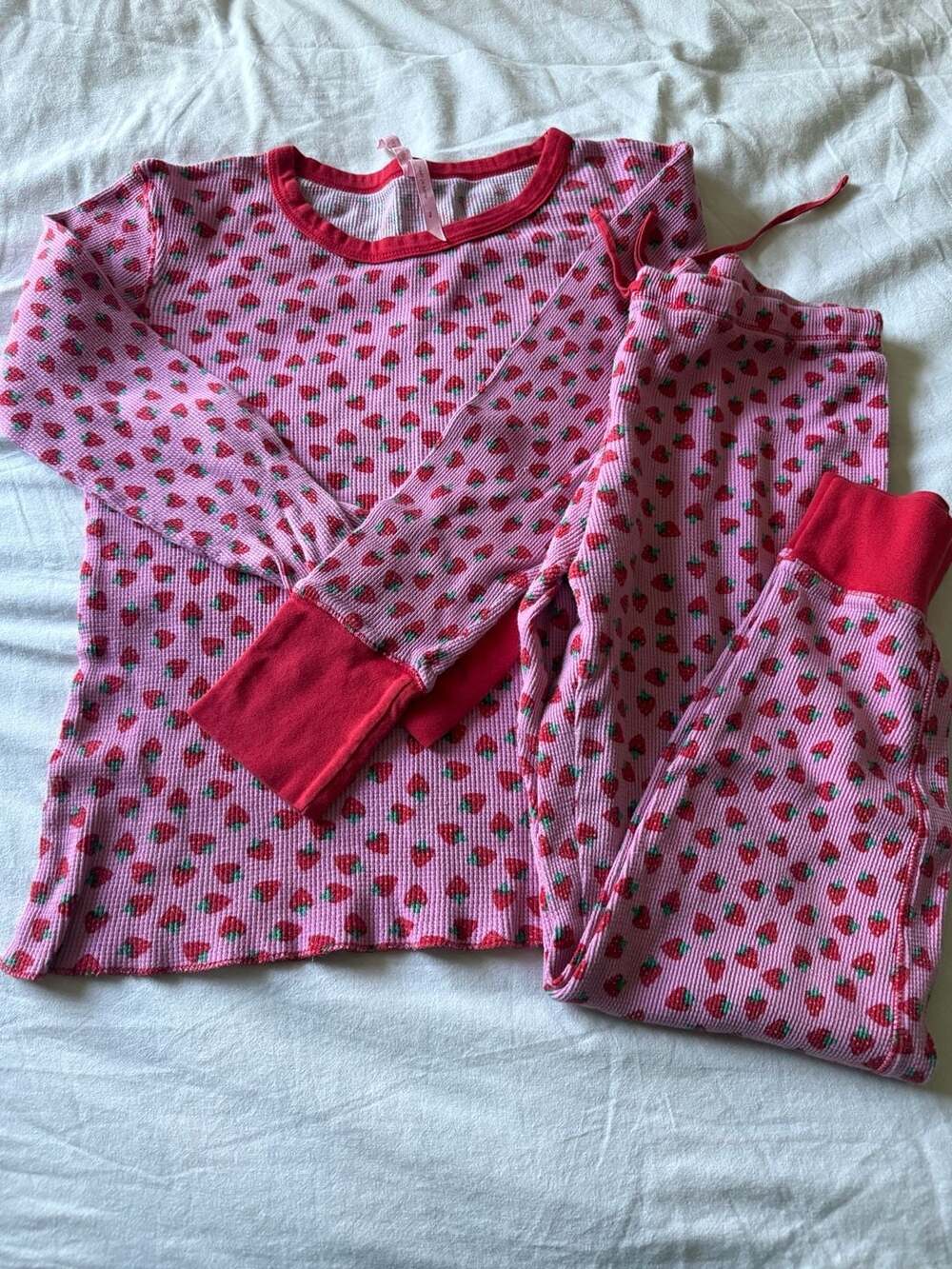Victoria's Secret Pink Strawberry Thermal Waffle Knit Pajama Set